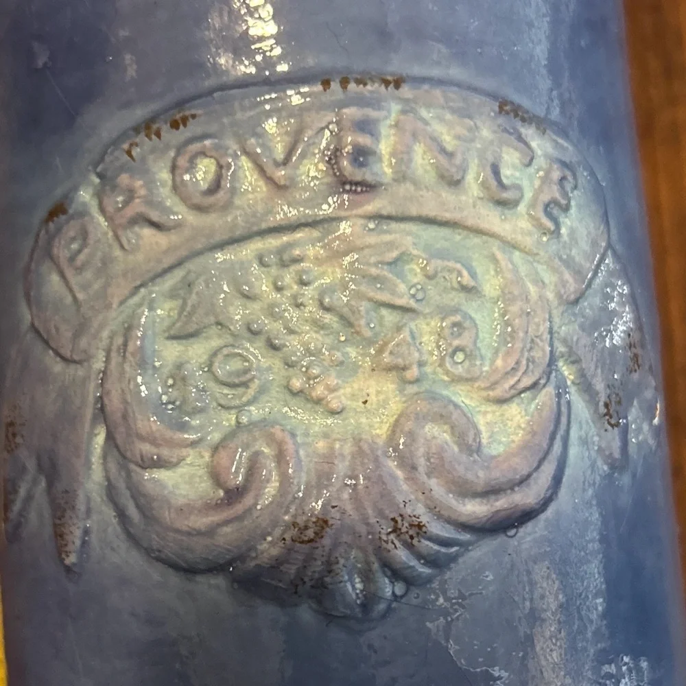 Blue Provence Embossed Ceramic Vase Tall Handmade Philippines Rustic French Deco